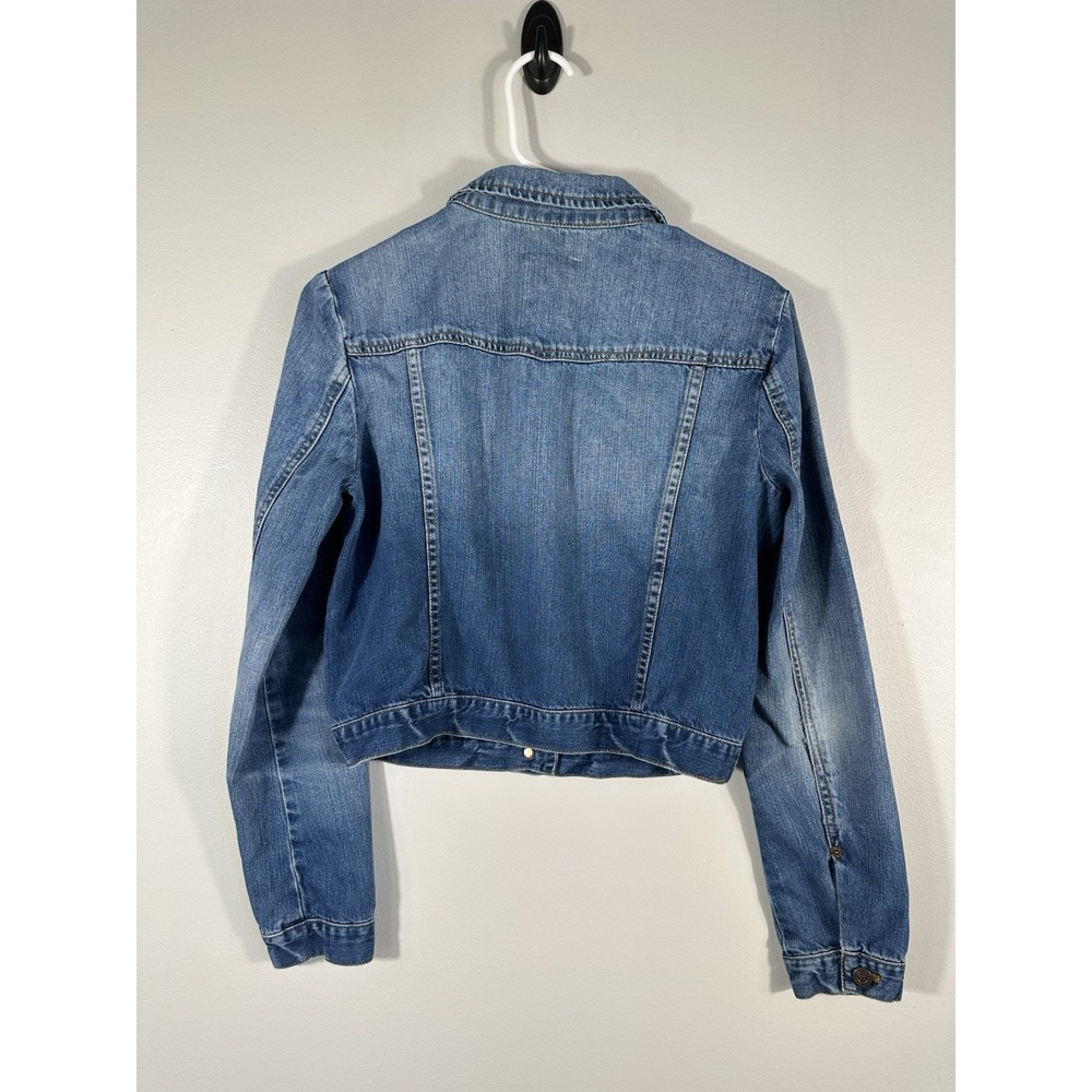 J Crew Denim Jacket Womens 4 Blue Bowery Distressed Jean Cropped Faded Preppy - Picture 2 of 13